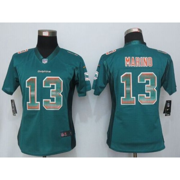 Women's Dolphins #13 Dan Marino Aqua Green Team Color Stitched NFL Elite Strobe Jersey