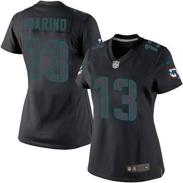 Women's Dolphins #13 Dan Marino Black Impact Stitched NFL Limited Jersey