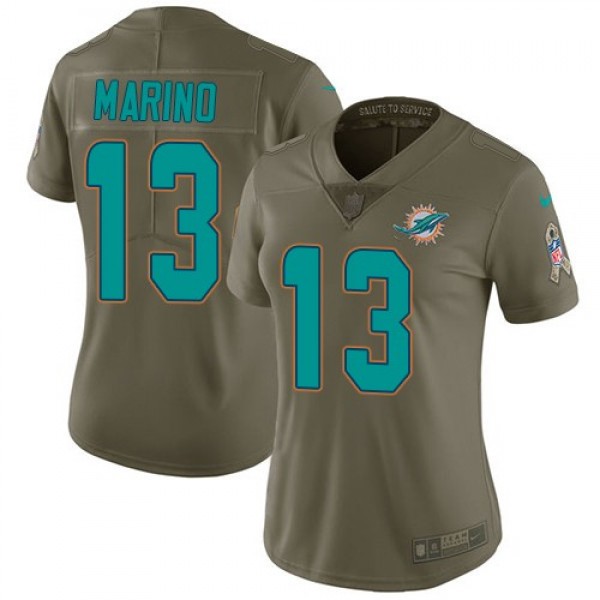 Women's Dolphins #13 Dan Marino Olive Stitched NFL Limited 2017 Salute to Service Jersey