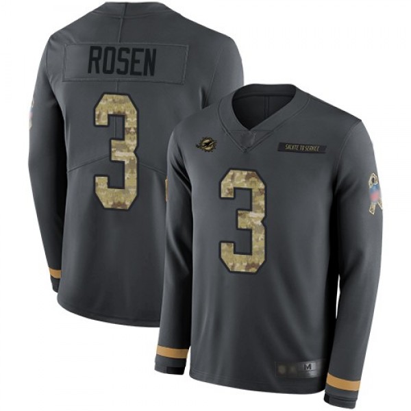 Nike Dolphins #3 Josh Rosen Anthracite Salute to Service Men's Stitched NFL Limited Therma Long Sleeve Jersey