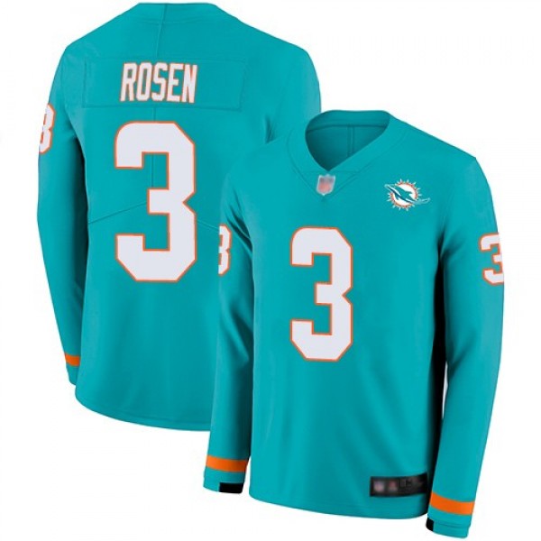 Nike Dolphins #3 Josh Rosen Aqua Green Team Color Men's Stitched NFL Limited Therma Long Sleeve Jersey