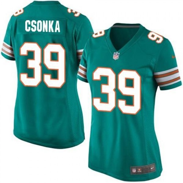 Women's Dolphins #39 Larry Csonka Aqua Green Alternate Stitched NFL Elite Jersey