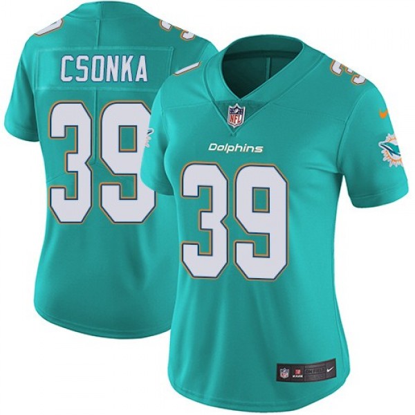 Women's Dolphins #39 Larry Csonka Aqua Green Team Color Stitched NFL Vapor Untouchable Limited Jersey
