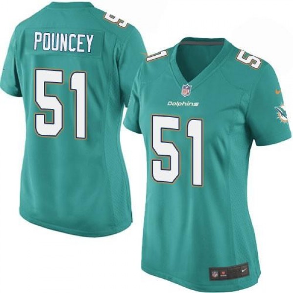 Women's Dolphins #51 Mike Pouncey Aqua Green Team Color Stitched NFL Elite Jersey