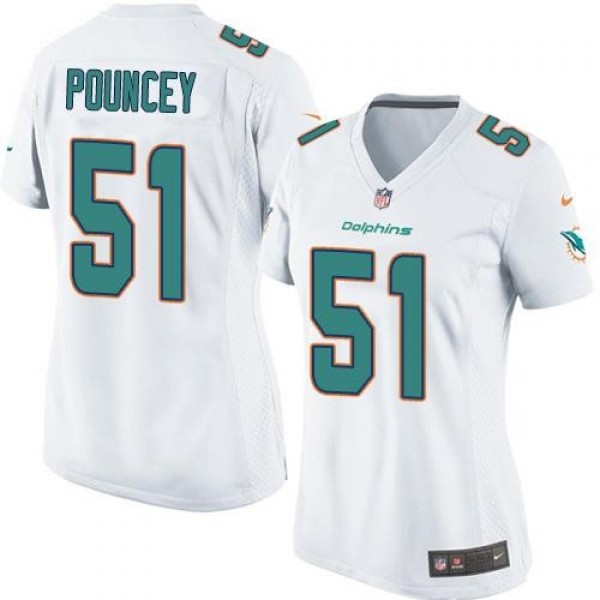 Women's Dolphins #51 Mike Pouncey White Stitched NFL Elite Jersey