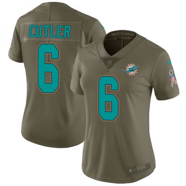 Women's Dolphins #6 Jay Cutler Olive Stitched NFL Limited 2017 Salute to Service Jersey