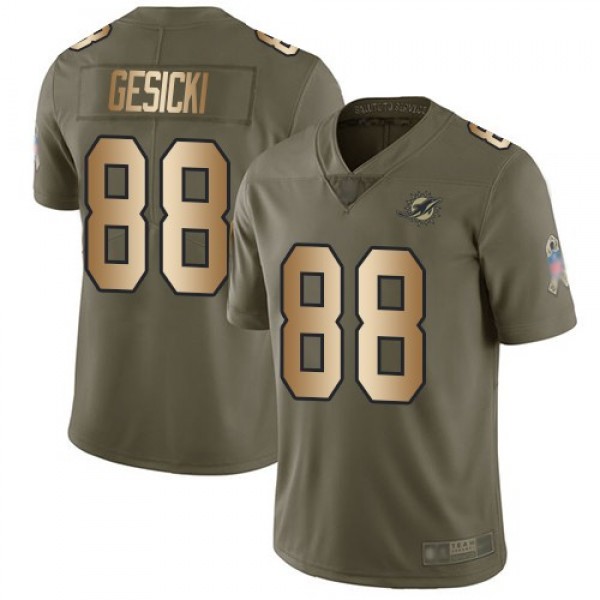 Nike Dolphins #88 Mike Gesicki Olive/Gold Men's Stitched NFL Limited 2017 Salute To Service Jersey