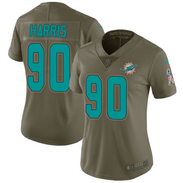 Women's Dolphins #90 Charles Harris Olive Stitched NFL Limited 2017 Salute to Service Jersey