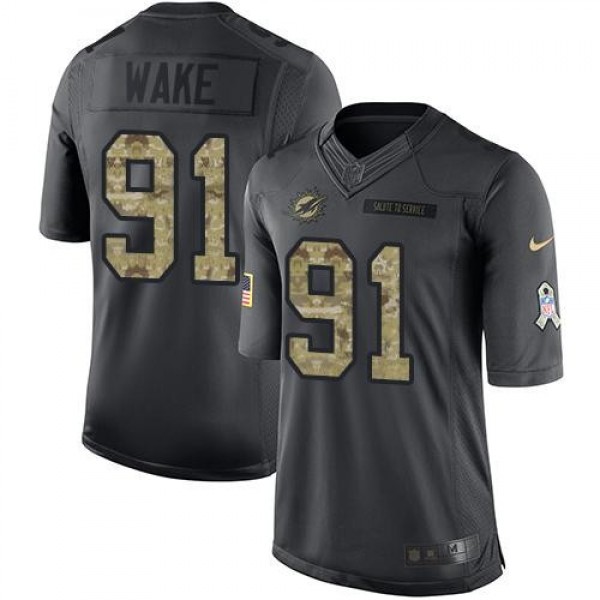 Nike Dolphins #91 Cameron Wake Black Men's Stitched NFL Limited 2016 Salute to Service Jersey