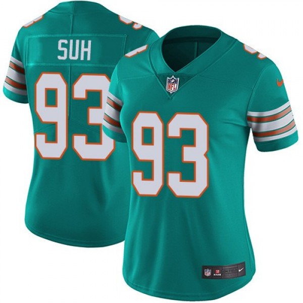 Women's Dolphins #93 Ndamukong Suh Aqua Green Alternate Stitched NFL Vapor Untouchable Limited Jersey