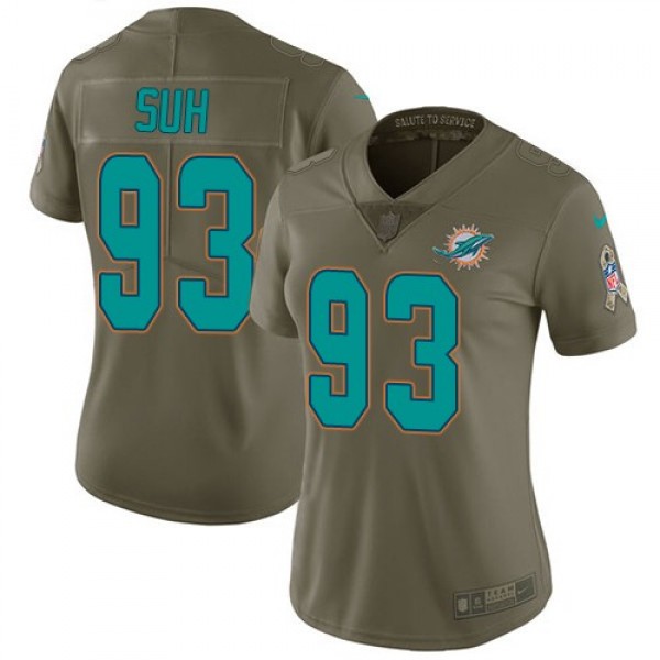 Women's Dolphins #93 Ndamukong Suh Olive Stitched NFL Limited 2017 Salute to Service Jersey