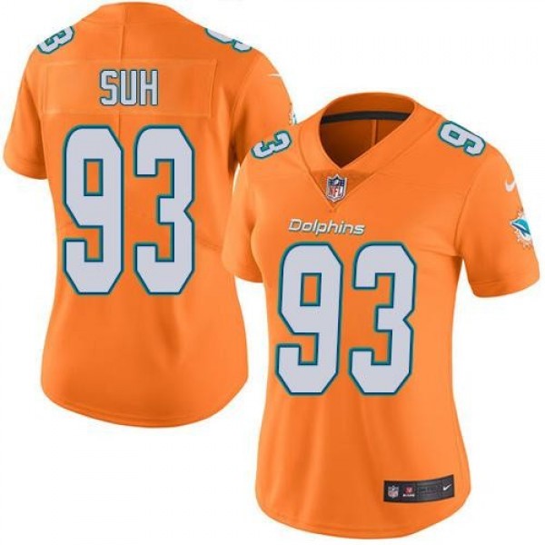 Women's Dolphins #93 Ndamukong Suh Orange Stitched NFL Limited Rush Jersey
