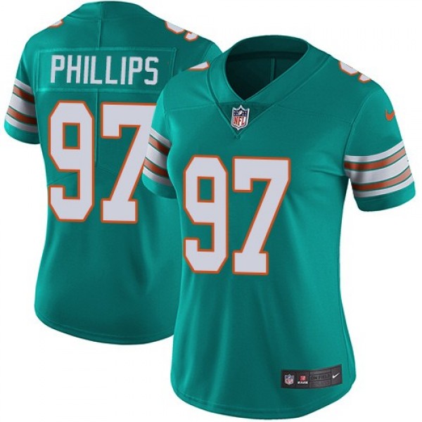Women's Dolphins #97 Jordan Phillips Aqua Green Alternate Stitched NFL Vapor Untouchable Limited Jersey