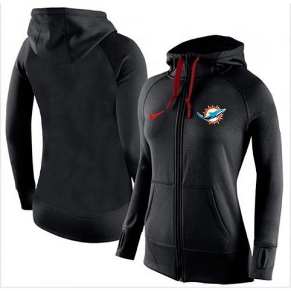 Women's Miami Dolphins Full-Zip Hoodie Black Jersey