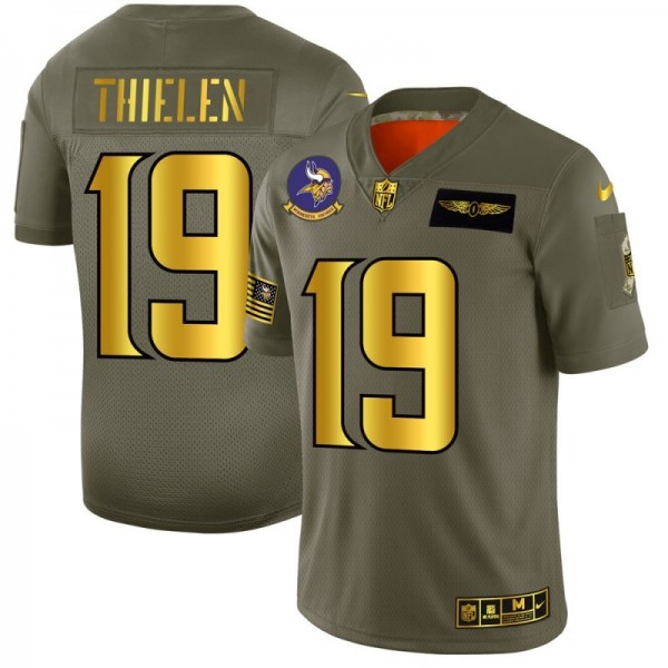 Minnesota Vikings #19 Adam Thielen NFL Men's Nike Olive Gold 2019 Salute to Service Limited Jersey
