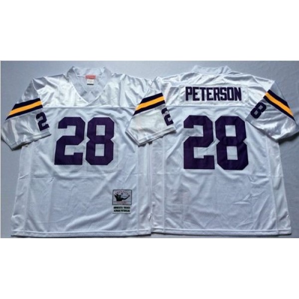 Mitchell And Ness Vikings #28 Adrian Peterson White Throwback Stitched NFL Jersey