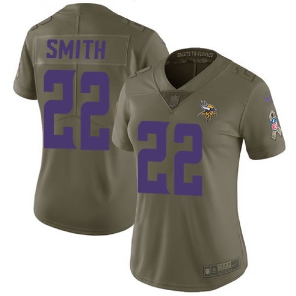 Women's Vikings #22 Harrison Smith Olive Stitched NFL Limited 2017 Salute to Service Jersey