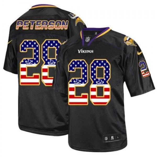 Nike Vikings #28 Adrian Peterson Black Men's Stitched NFL Elite USA Flag Fashion Jersey