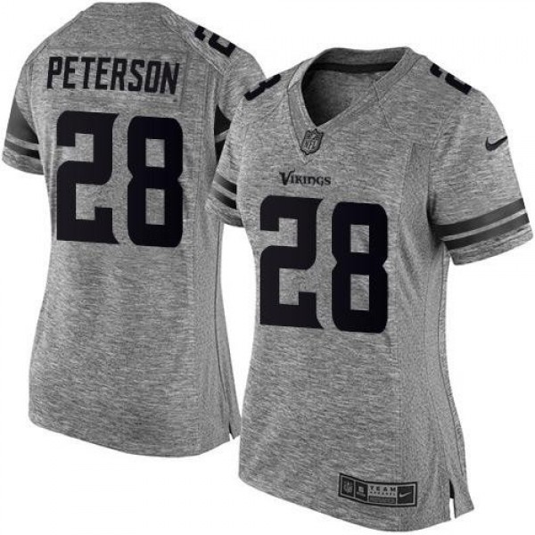 Women's Vikings #28 Adrian Peterson Gray Stitched NFL Limited Gridiron Gray Jersey