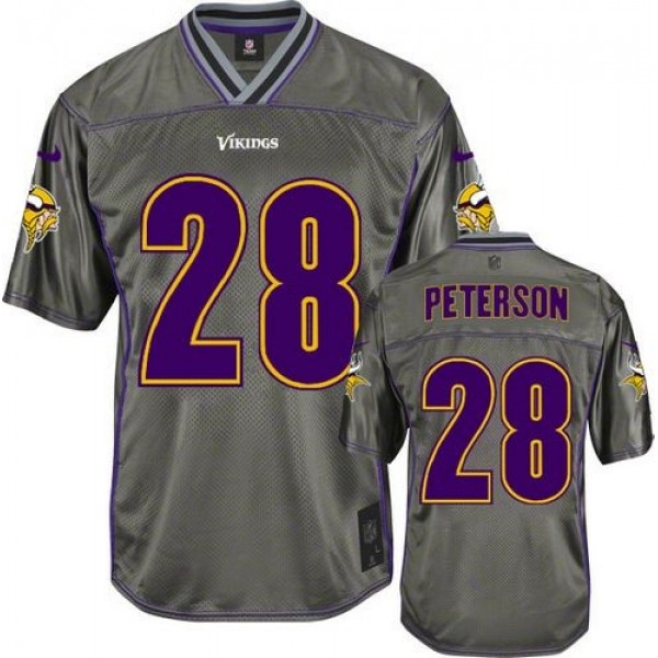 Nike Vikings #28 Adrian Peterson Grey Men's Stitched NFL Elite Vapor Jersey