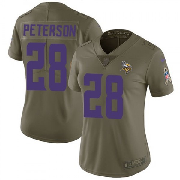 Women's Vikings #28 Adrian Peterson Olive Stitched NFL Limited 2017 Salute to Service Jersey