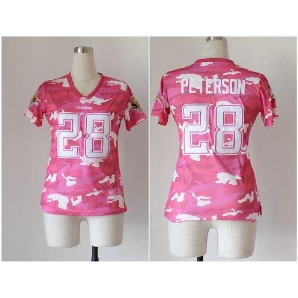 Women's Vikings #28 Adrian Peterson Pink Stitched NFL Elite Camo Jersey