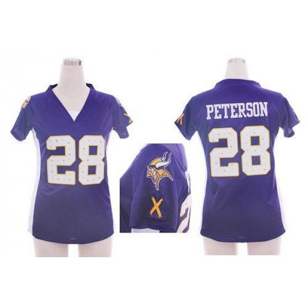 Women's Vikings #28 Adrian Peterson Purple Team Color Draft Him Name Number Top Stitched NFL Elite Jersey