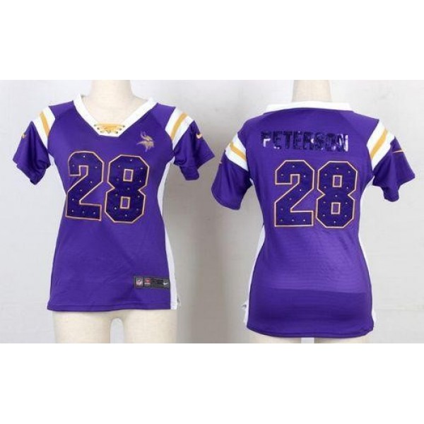 Women's Vikings #28 Adrian Peterson Purple Stitched NFL Elite Draft Him Shimmer Jersey