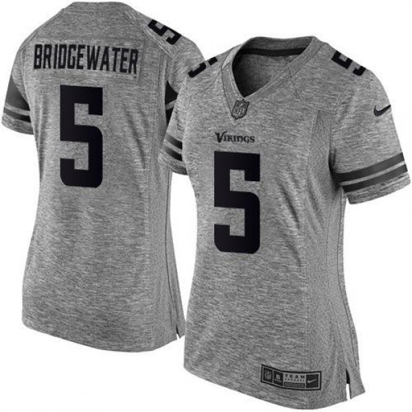 Women's Vikings #5 Teddy Bridgewater Gray Stitched NFL Limited Gridiron Gray Jersey