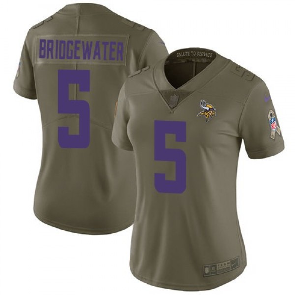 Women's Vikings #5 Teddy Bridgewater Olive Stitched NFL Limited 2017 Salute to Service Jersey