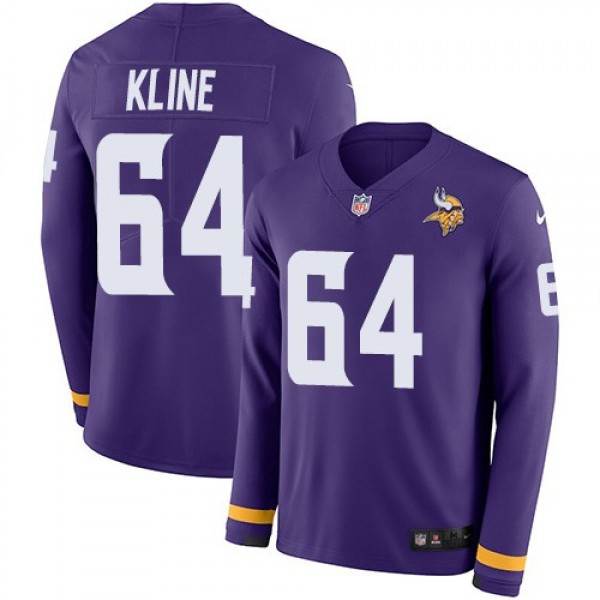 Nike Vikings #64 Josh Kline Purple Team Color Men's Stitched NFL Limited Therma Long Sleeve Jersey