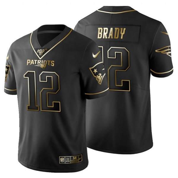New England Patriots #12 Tom Brady Men's Nike Black Golden Limited NFL 100 Jersey