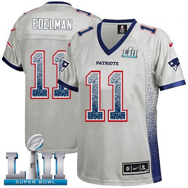 Women's Patriots #11 Julian Edelman Grey Super Bowl LII Stitched NFL Elite Drift Jersey