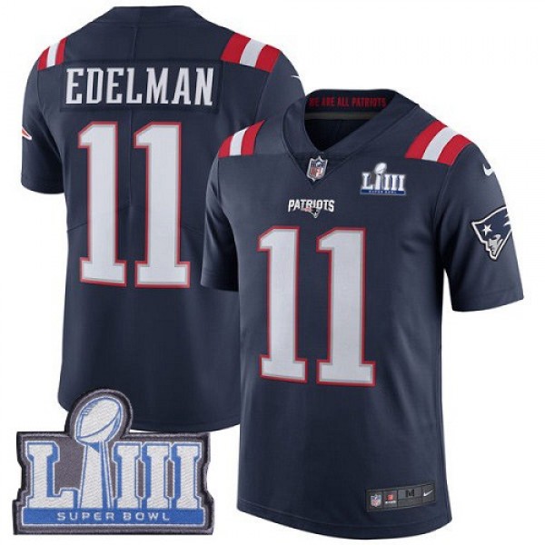 Nike Patriots #11 Julian Edelman Navy Blue Super Bowl LIII Bound Men's Stitched NFL Limited Rush Jersey