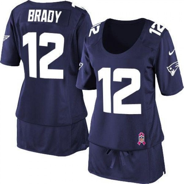 Women's Patriots #12 Tom Brady Navy Blue Team Color Breast Cancer Awareness Stitched NFL Elite Jersey
