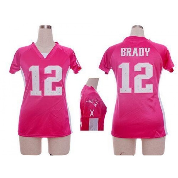 Women's Patriots #12 Tom Brady Pink Draft Him Name Number Top Stitched NFL Elite Jersey
