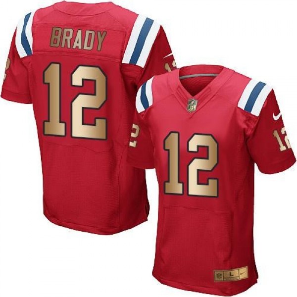 Nike Patriots #12 Tom Brady Red Alternate Men's Stitched NFL Elite Gold Jersey