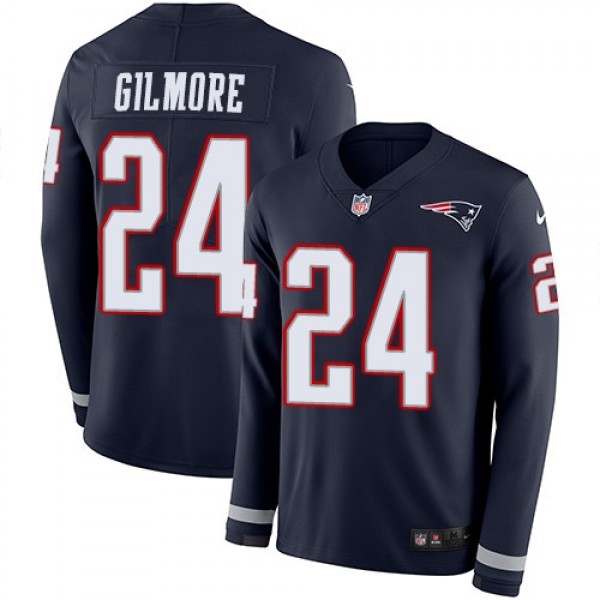 Nike Patriots #24 Stephon Gilmore Navy Blue Team Color Men's Stitched NFL Limited Therma Long Sleeve Jersey