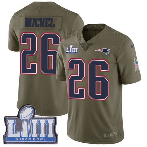 Nike Patriots #26 Sony Michel Olive Super Bowl LIII Bound Men's Stitched NFL Limited 2017 Salute To Service Jersey