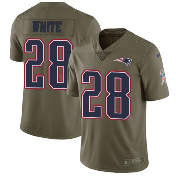 Nike Patriots #28 James White Olive Men's Stitched NFL Limited 2017 Salute To Service Jersey