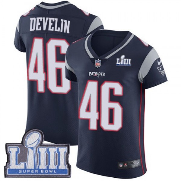 Nike Patriots #46 James Develin Navy Blue Team Color Super Bowl LIII Bound Men's Stitched NFL Vapor Untouchable Elite Jersey
