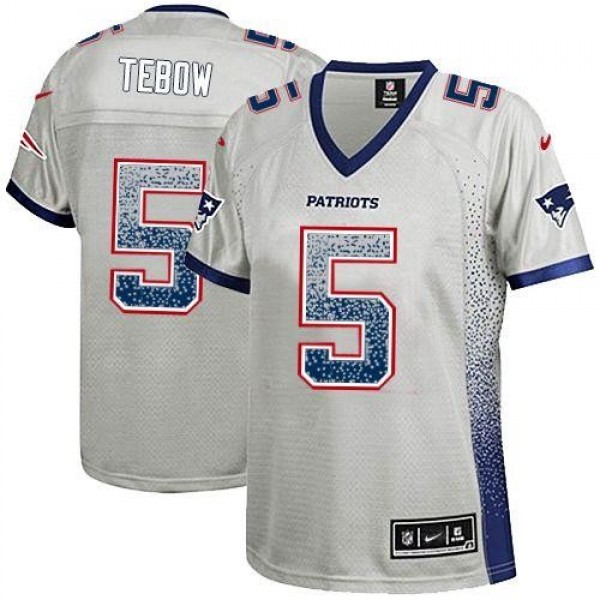 Women's Patriots #5 Tim Tebow Grey Stitched NFL Elite Drift Jersey