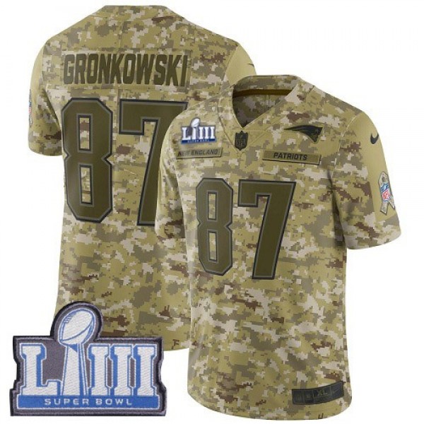 Nike Patriots #87 Rob Gronkowski Camo Super Bowl LIII Bound Men's Stitched NFL Limited 2018 Salute To Service Jersey