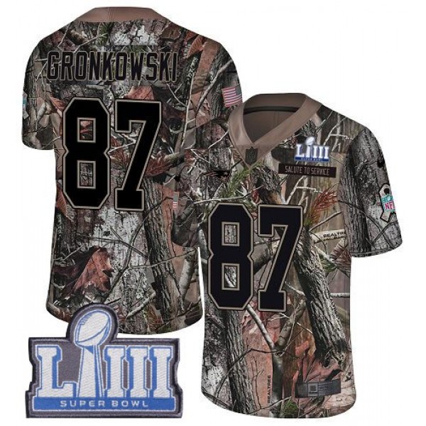 Nike Patriots #87 Rob Gronkowski Camo Super Bowl LIII Bound Men's Stitched NFL Limited Rush Realtree Jersey