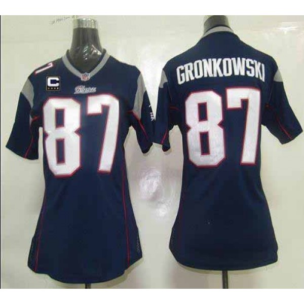 Women's Patriots #87 Rob Gronkowski Navy Blue Team Color With C Patch Stitched NFL Elite Jersey