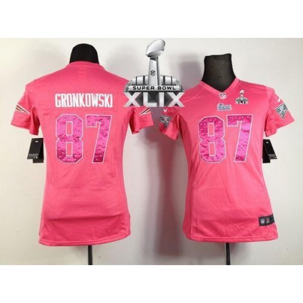 Women's Patriots #87 Rob Gronkowski Pink Sweetheart Super Bowl XLIX Stitched NFL Elite Jersey