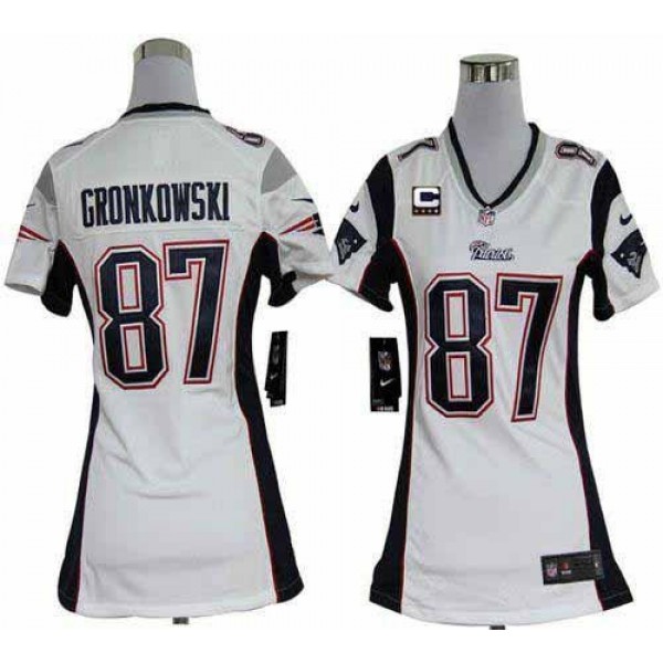 Women's Patriots #87 Rob Gronkowski White With C Patch Stitched NFL Elite Jersey