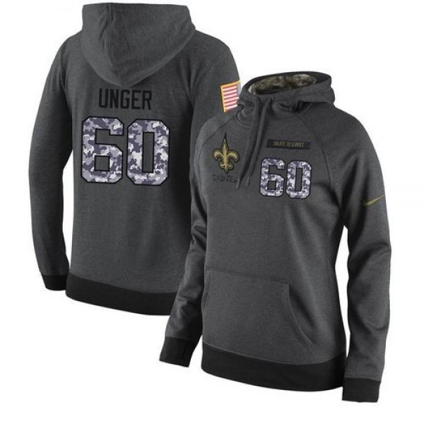 Women's NFL New Orleans Saints #60 Max Unger Stitched Black Anthracite Salute to Service Player Hoodie Jersey