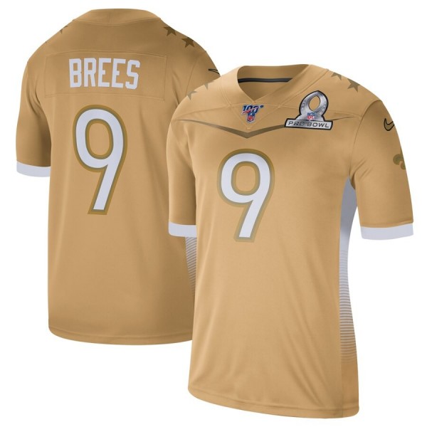 New Orleans Saints #9 Drew Brees Nike 2020 NFC Pro Bowl Game Jersey Gold