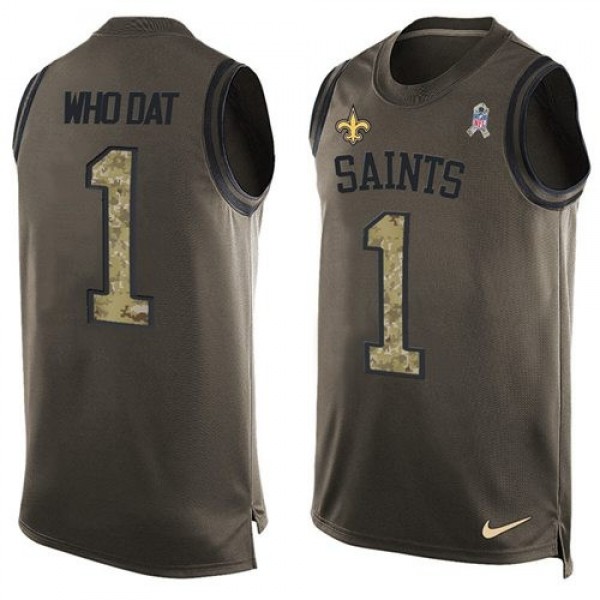 Nike Saints #1 Who Dat Green Men's Stitched NFL Limited Salute To Service Tank Top Jersey